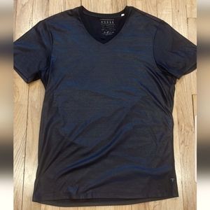 Men’s Sexy Guess Jet Black V-neck Shiny Shirt L